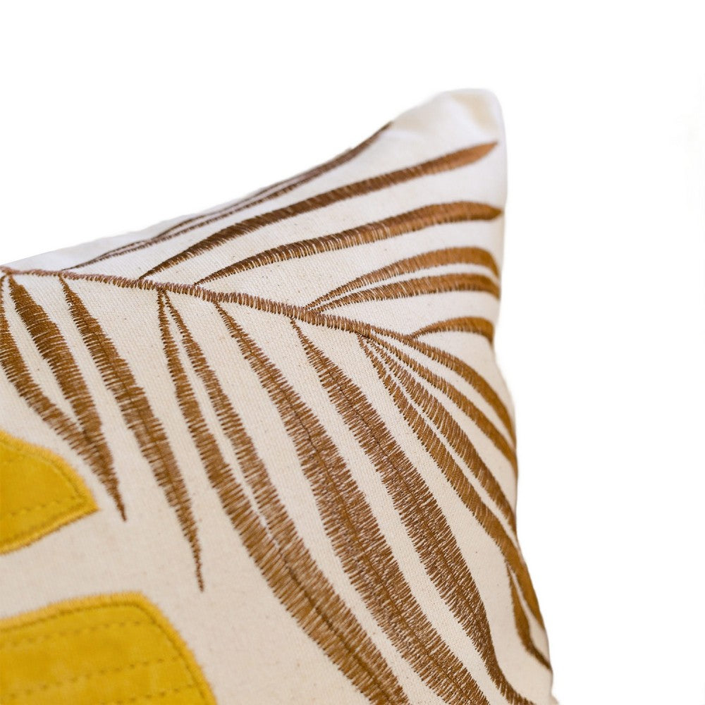 Lefy Accent Pillow Cover, Yellow Cover and White Leaf Vibes, 20 Inch Square - BM349705