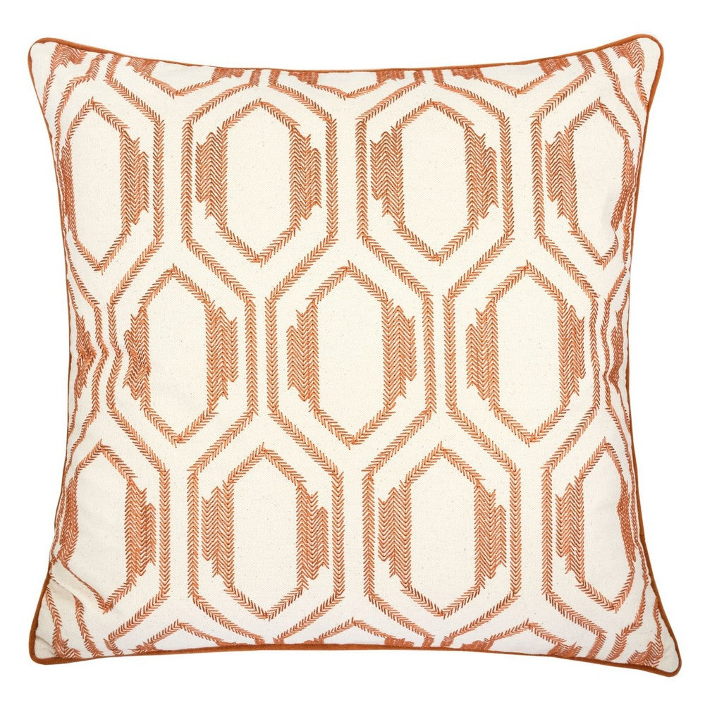 Throw Pillow Cover, Rust Orange Herringbone Embroidery 20 Inch Square - BM349706