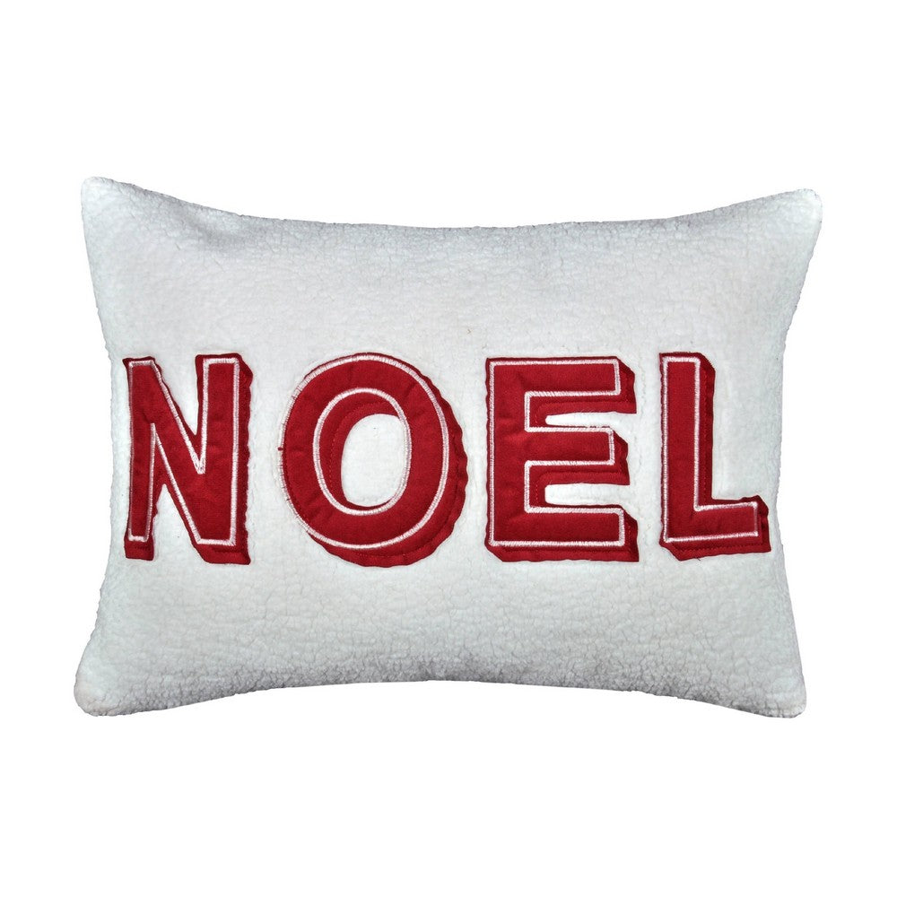Holiday Throw Pillow Cover, NOEL Red and White Sherpa Textured, 14x20 Lumbar - BM349707