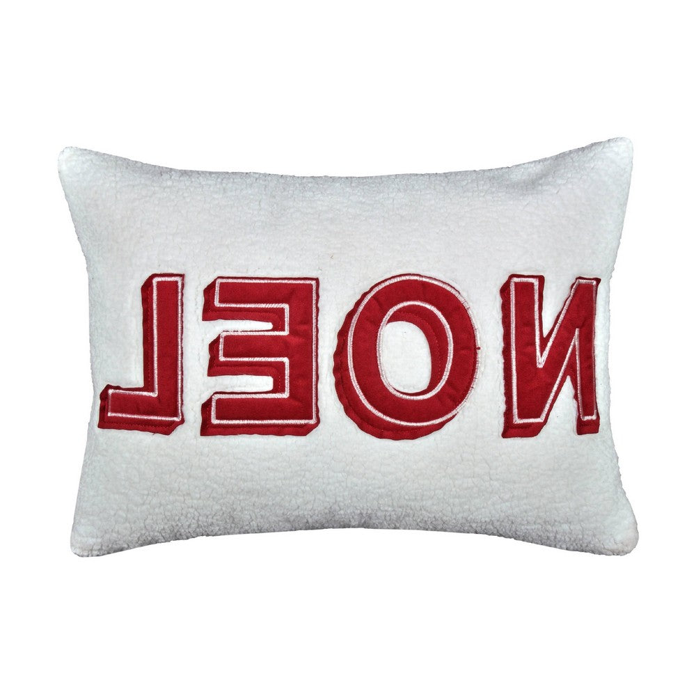 Holiday Throw Pillow Cover, NOEL Red and White Sherpa Textured, 14x20 Lumbar - BM349707