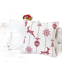 Throw Pillow Cover, Red Embroidered Reindeer and Snowflakes, 20 Inch Square - BM349708