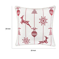Throw Pillow Cover, Red Embroidered Reindeer and Snowflakes, 20 Inch Square - BM349708