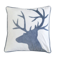 Holiday Accent Pillow Cover, White and Gray Reindeer Velvet, 20 Inch Square - BM349712
