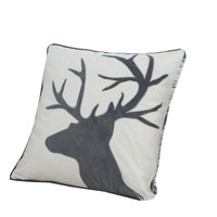 Holiday Accent Pillow Cover, White and Gray Reindeer Velvet, 20 Inch Square - BM349712