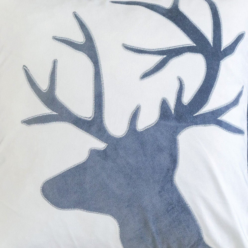 Holiday Accent Pillow Cover, White and Gray Reindeer Velvet, 20 Inch Square - BM349712