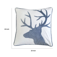 Holiday Accent Pillow Cover, White and Gray Reindeer Velvet, 20 Inch Square - BM349712