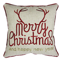Throw Pillow Cover, Merry Christmas, Red with Gold Accents, 20 Inch Square - BM349714