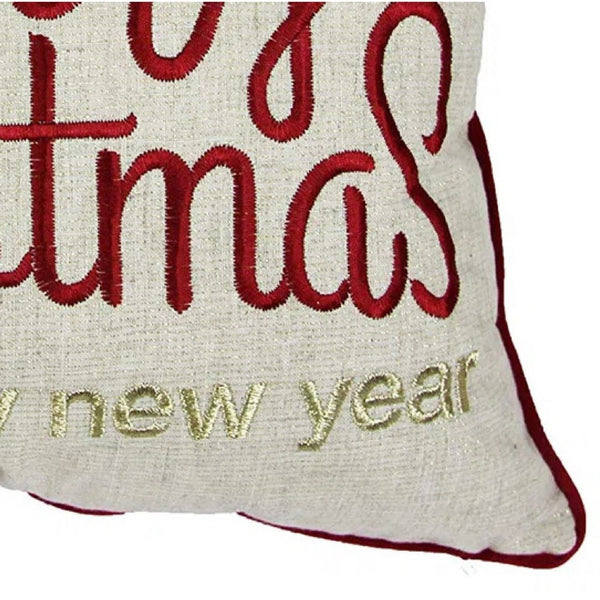 Throw Pillow Cover, Merry Christmas, Red with Gold Accents, 20 Inch Square - BM349714