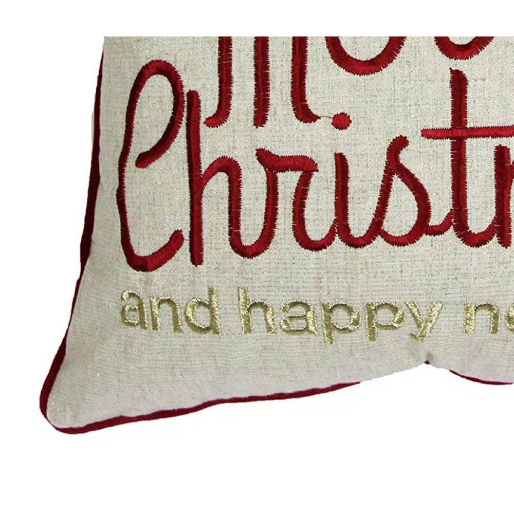 Throw Pillow Cover, Merry Christmas, Red with Gold Accents, 20 Inch Square - BM349714