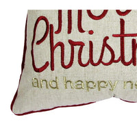 Throw Pillow Cover, Merry Christmas, Red with Gold Accents, 20 Inch Square - BM349714