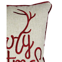 Throw Pillow Cover, Merry Christmas, Red with Gold Accents, 20 Inch Square - BM349714