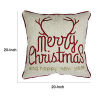 Throw Pillow Cover, Merry Christmas, Red with Gold Accents, 20 Inch Square - BM349714