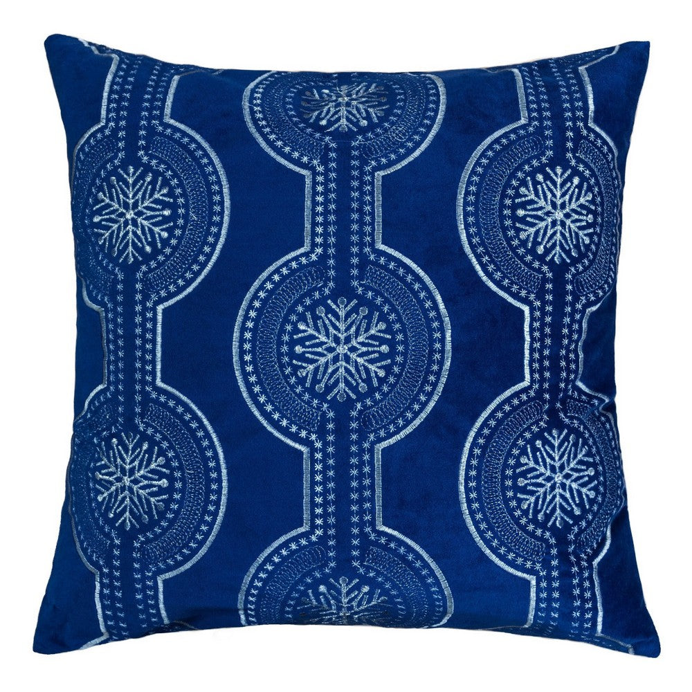 Zey Throw Pillow Cover, Snowflake Embroidered Blue Velvet, 20 Inch Square - BM349715