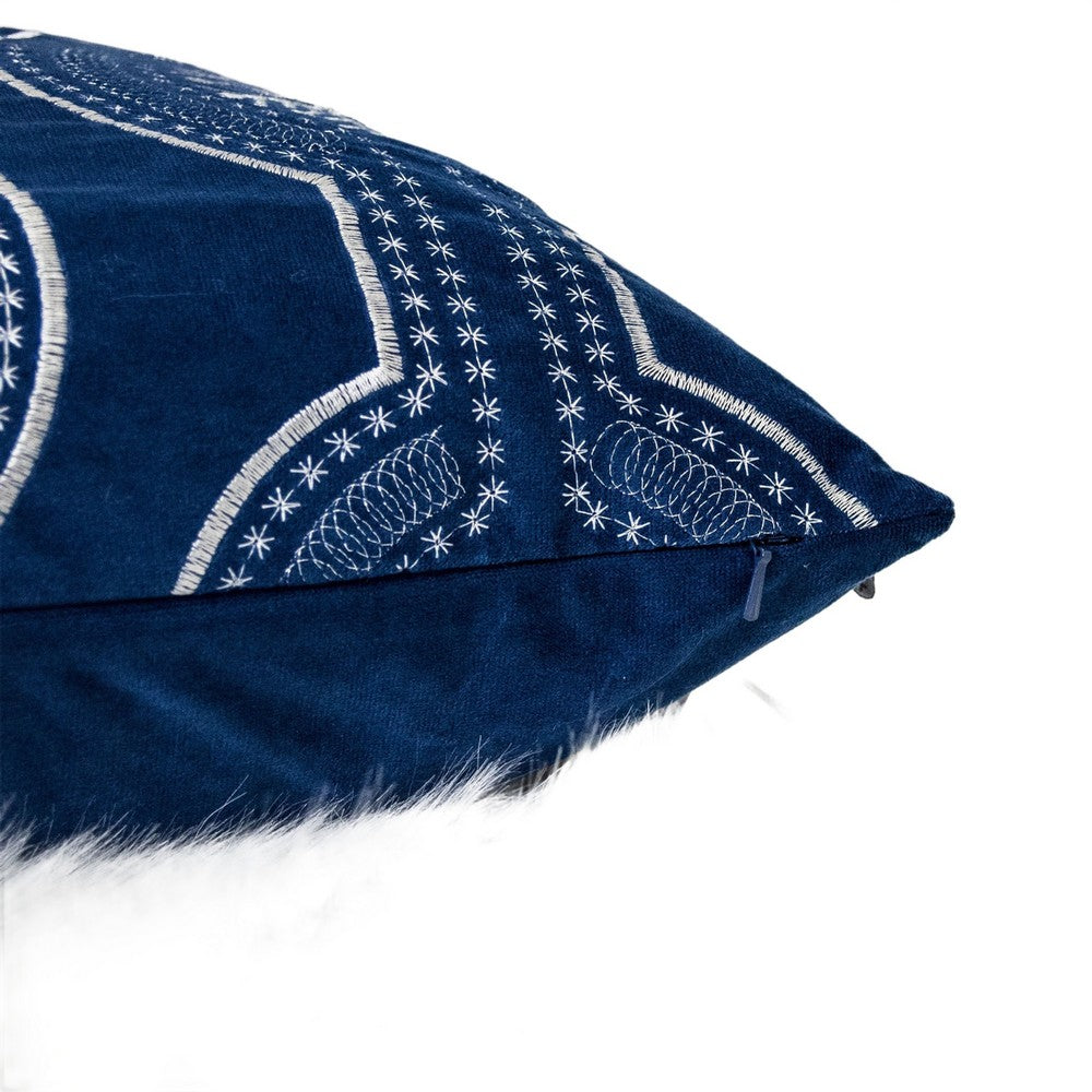 Zey Throw Pillow Cover, Snowflake Embroidered Blue Velvet, 20 Inch Square - BM349715