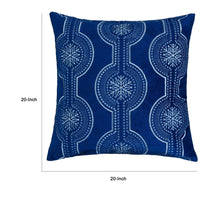 Zey Throw Pillow Cover, Snowflake Embroidered Blue Velvet, 20 Inch Square - BM349715