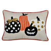 Lumbar Throw Pillow Cover, Hallow Pumpkin Embroidered, Black Linen 14x20 - BM349717