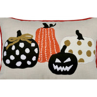 Lumbar Throw Pillow Cover, Hallow Pumpkin Embroidered, Black Linen 14x20 - BM349717
