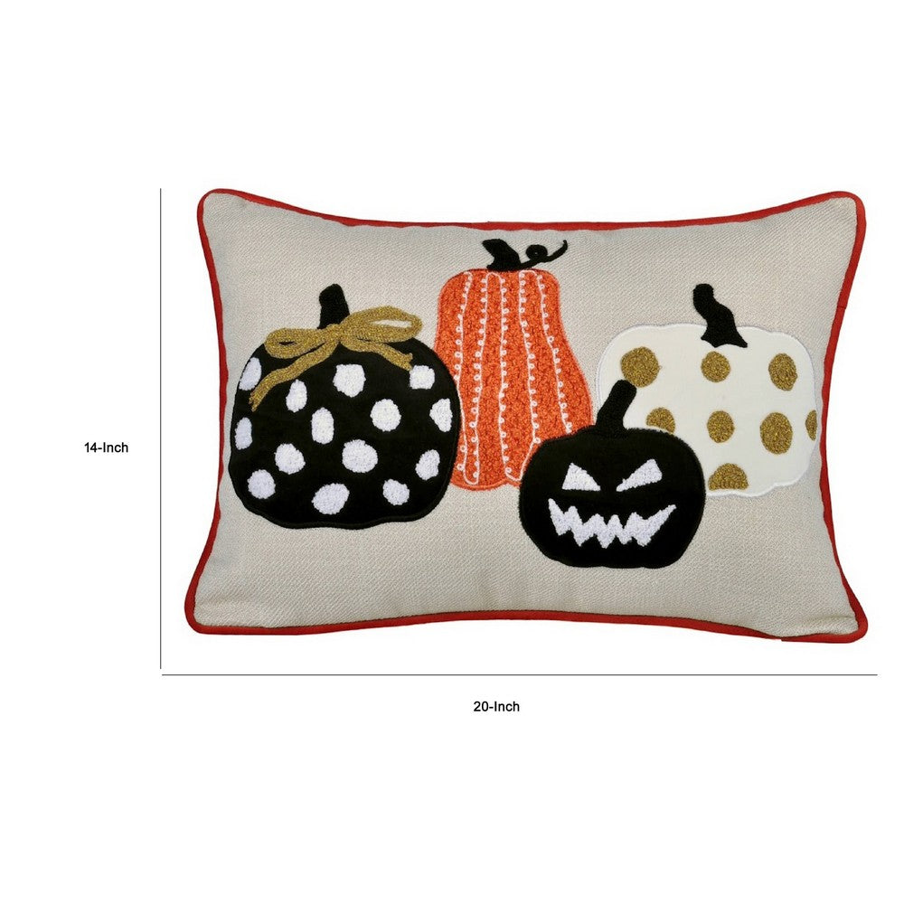 Lumbar Throw Pillow Cover, Hallow Pumpkin Embroidered, Black Linen 14x20 - BM349717