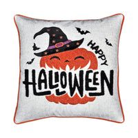 Halloween Pumpkin Witch Embroidered Throw Pillow Cover, Gray 20 Inch Square - BM349718