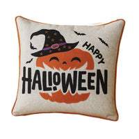 Halloween Pumpkin Witch Embroidered Throw Pillow Cover, Gray 20 Inch Square - BM349718