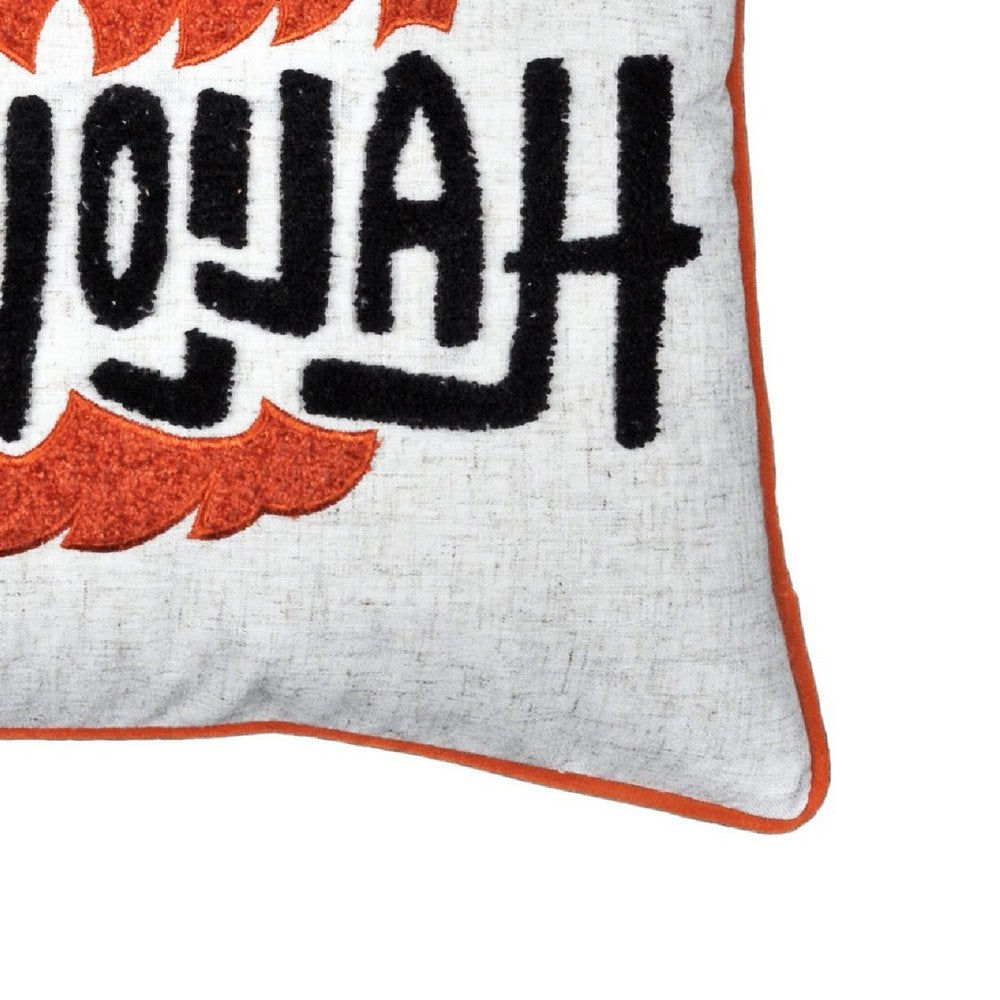 Halloween Pumpkin Witch Embroidered Throw Pillow Cover, Gray 20 Inch Square - BM349718