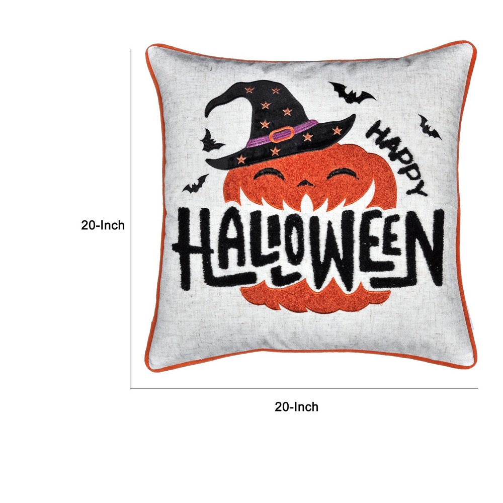 Halloween Pumpkin Witch Embroidered Throw Pillow Cover, Gray 20 Inch Square - BM349718