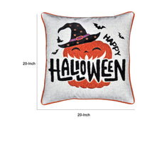 Halloween Pumpkin Witch Embroidered Throw Pillow Cover, Gray 20 Inch Square - BM349718