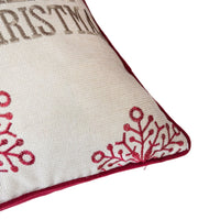 Merry Christmas Throw Pillow Cover Red Reindeer, Off White Linen 20in Square - BM349719