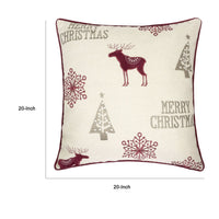 Merry Christmas Throw Pillow Cover Red Reindeer, Off White Linen 20in Square - BM349719