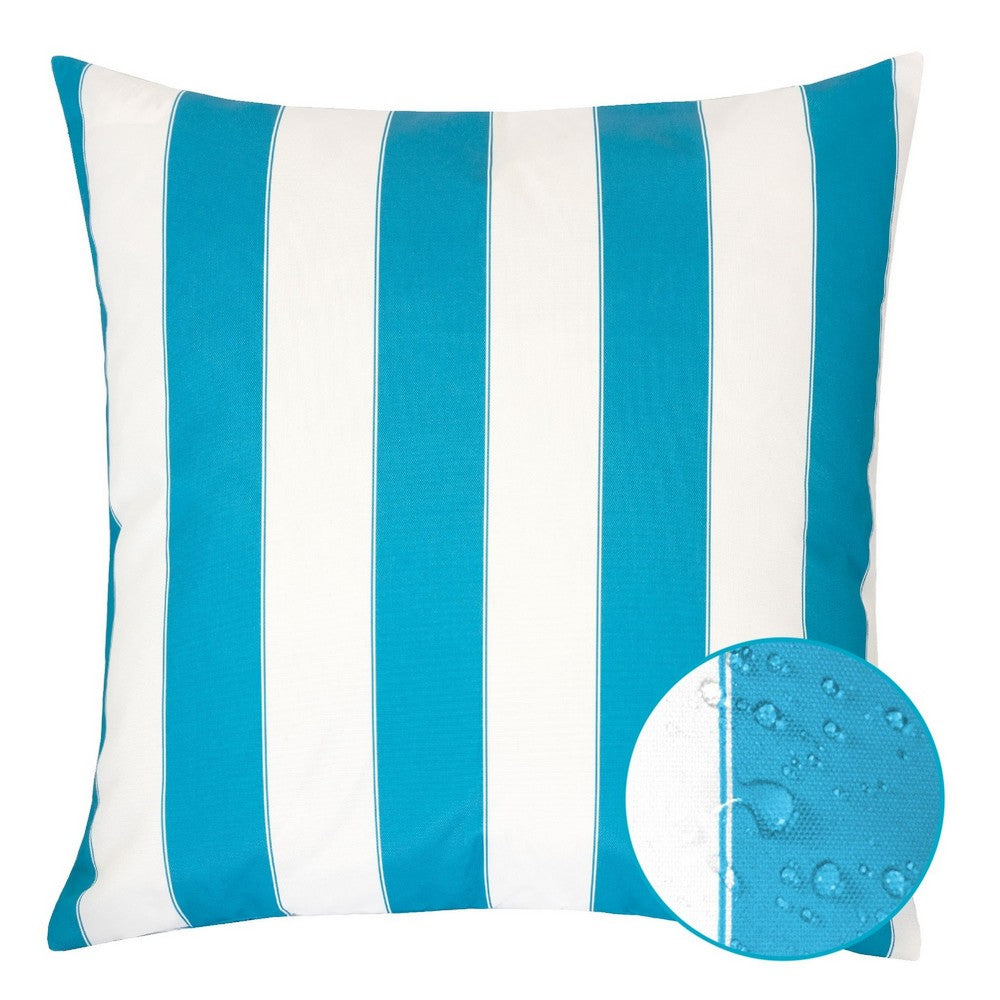 Keo Outdoor Throw Pillow, Aqua Blue, White Stripes, 20 Inch Square - BM349720