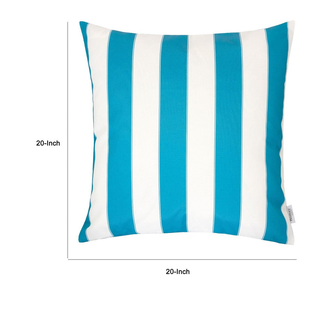 Keo Outdoor Throw Pillow, Aqua Blue, White Stripes, 20 Inch Square - BM349720