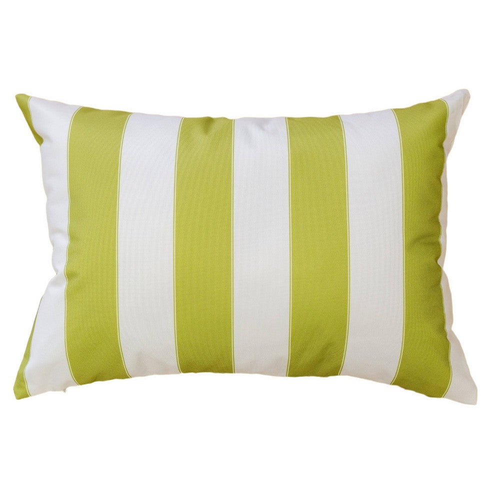Keo Outdoor Lumbar Pillow, Wide Lime Green and White Stripes, 14x20 - BM349721