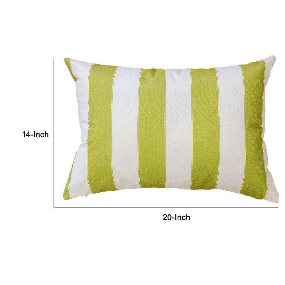 Keo Outdoor Lumbar Pillow, Wide Lime Green and White Stripes, 14x20 - BM349721