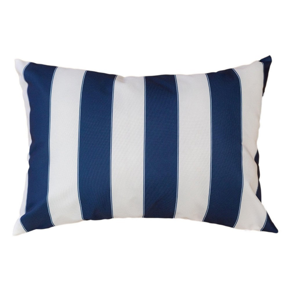 Keo Outdoor Lumbar Pillow, Navy Blue and White Horizontal Stripes, 14x20 - BM349722