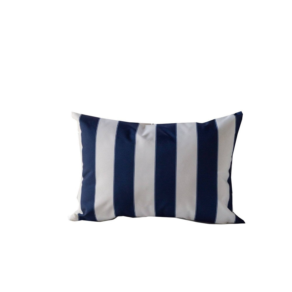 Keo Outdoor Lumbar Pillow, Navy Blue and White Horizontal Stripes, 14x20 - BM349722