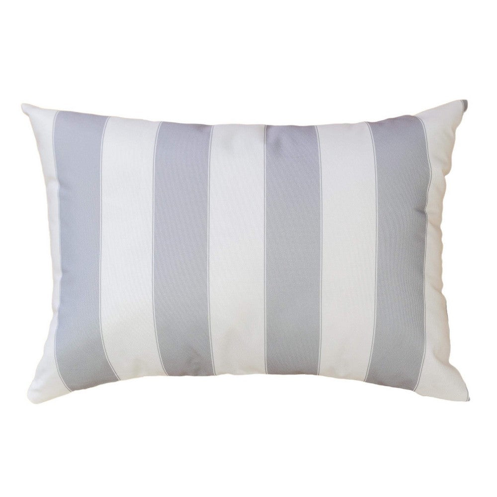 Keo Outdoor Lumbar Pillow, Wide Silver and White Horizontal Stripes, 14x20 - BM349723