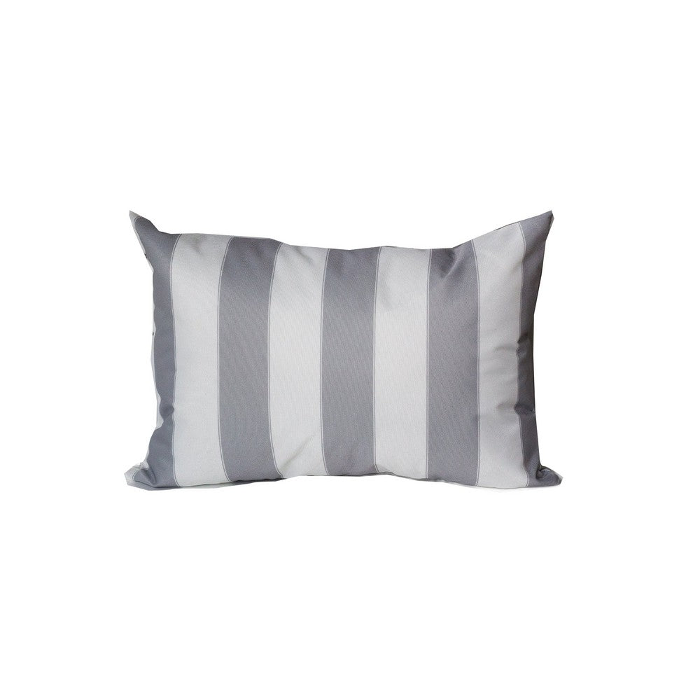 Keo Outdoor Lumbar Pillow, Wide Silver and White Horizontal Stripes, 14x20 - BM349723