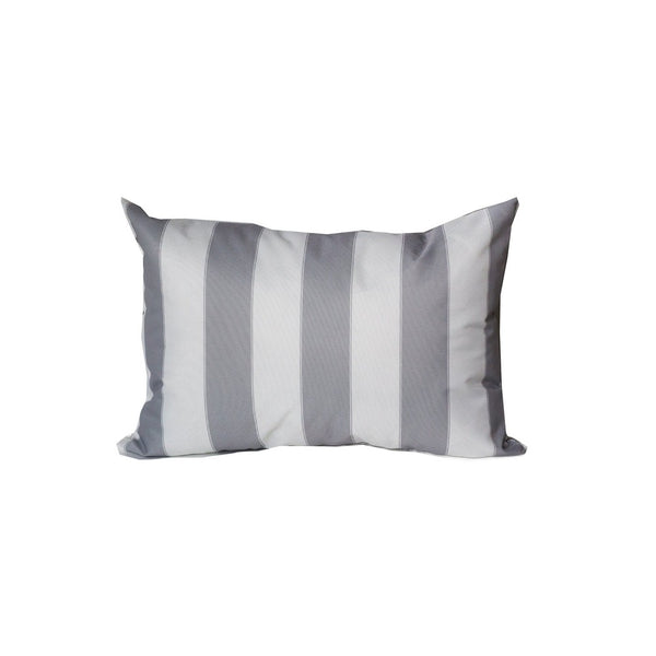 Keo Outdoor Lumbar Pillow, Wide Silver and White Horizontal Stripes, 14x20 - BM349723