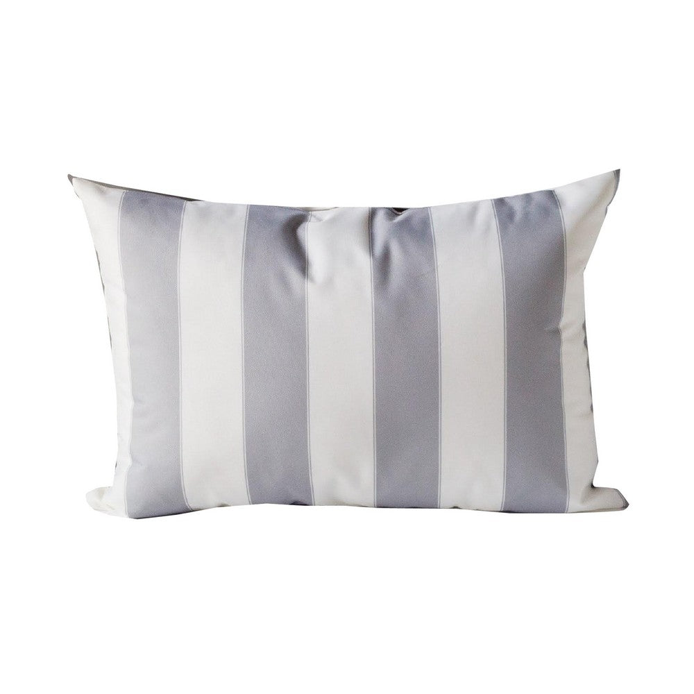 Keo Outdoor Lumbar Pillow, Wide Silver and White Horizontal Stripes, 14x20 - BM349723