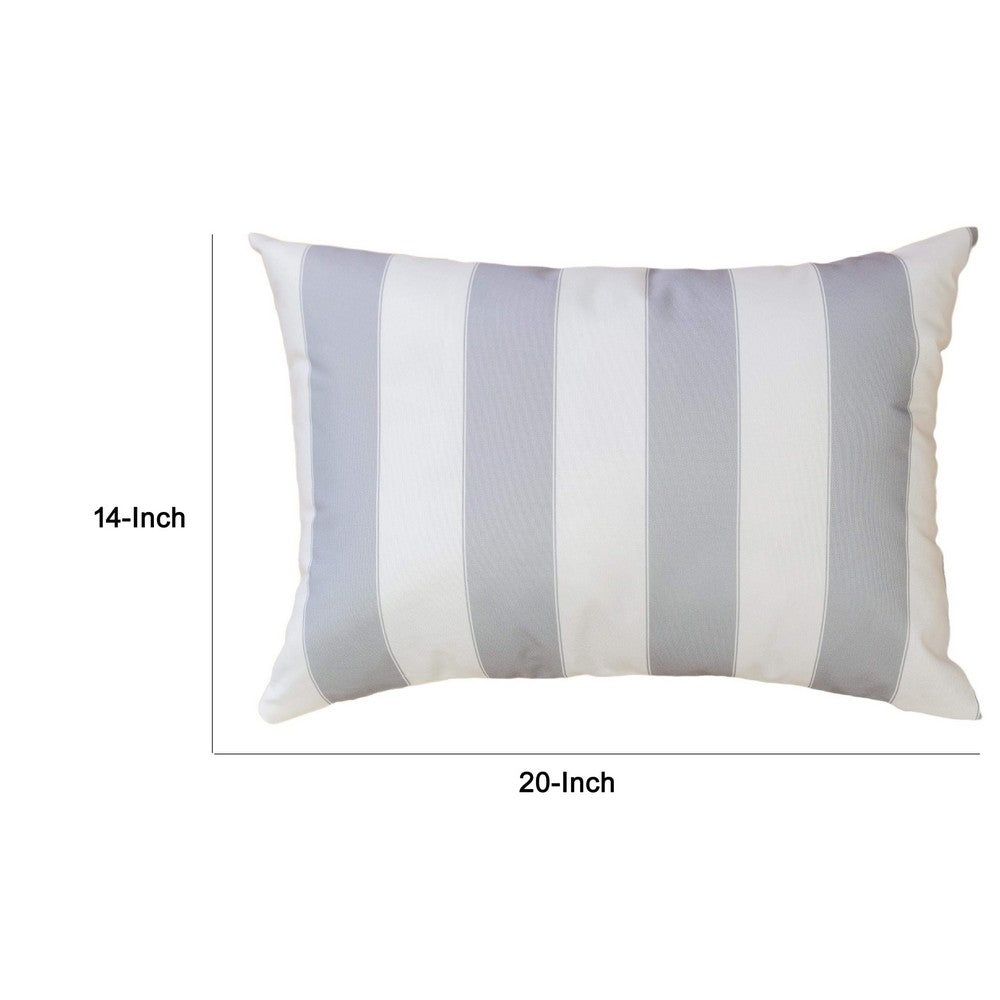 Keo Outdoor Lumbar Pillow, Wide Silver and White Horizontal Stripes, 14x20 - BM349723