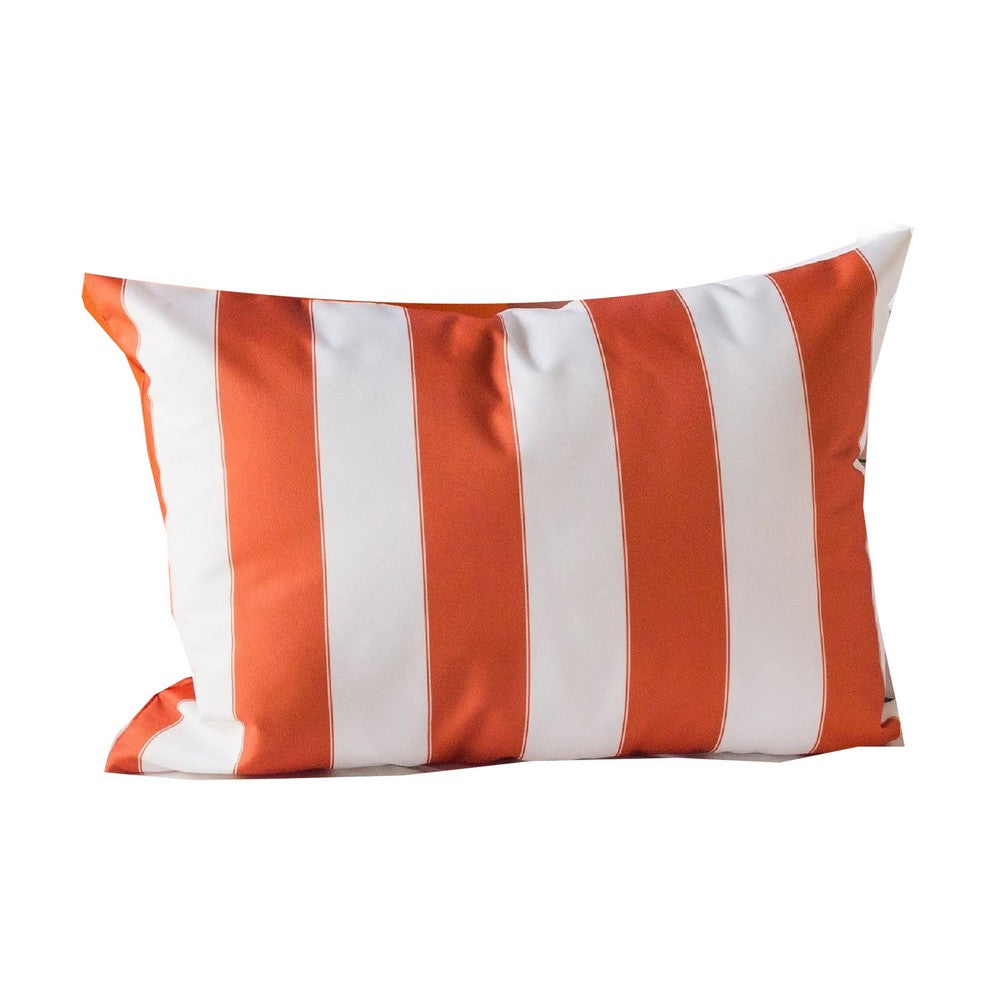 Keo Outdoor Lumbar Pillow, Wide Orange and White Horizontal Stripes, 14x20 - BM349724
