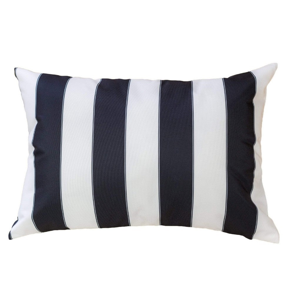Keo Outdoor Lumbar Pillow, Wide Black and White Horizontal Stripes, 14x20 - BM349725