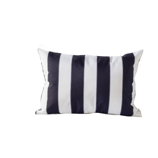 Keo Outdoor Lumbar Pillow, Wide Black and White Horizontal Stripes, 14x20 - BM349725