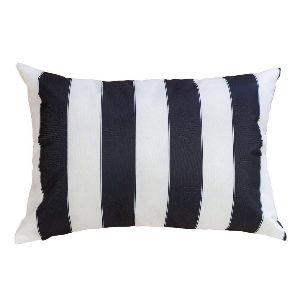 Keo Outdoor Lumbar Pillow, Wide Black and White Horizontal Stripes, 14x20 - BM349725