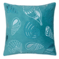 Meo Throw Pillow, Embroidered Seashell Pattern Blue Velvet, 20 Inch Square - BM349726