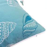 Meo Throw Pillow, Embroidered Seashell Pattern Blue Velvet, 20 Inch Square - BM349726
