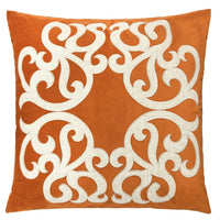 Dery Throw Pillow, Vintage Vine Accented Orange Velvet, 20 Inch Square - BM349728
