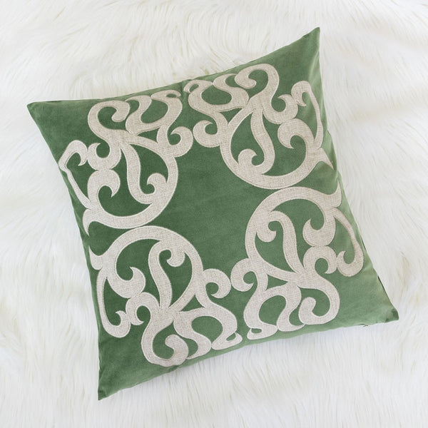 Dery Throw Pillow, Vintage Vine Accented Green Velvet, 20 Inch Square - BM349729