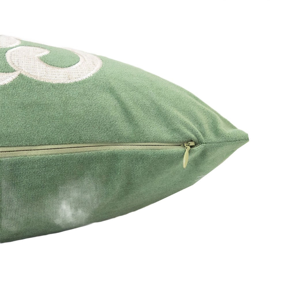 Dery Throw Pillow, Vintage Vine Accented Green Velvet, 20 Inch Square - BM349729