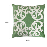 Dery Throw Pillow, Vintage Vine Accented Green Velvet, 20 Inch Square - BM349729